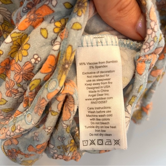 Angel Dear Baby Green Corduroy Pinafore Dress Floral Peter Pan Onesie Bloomer - Picture 3 of 15